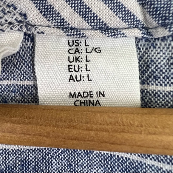 Artisan NY Linen/Cotton Blend Navy Striped Boho Short Sleeve Top - Picture 7 of 9